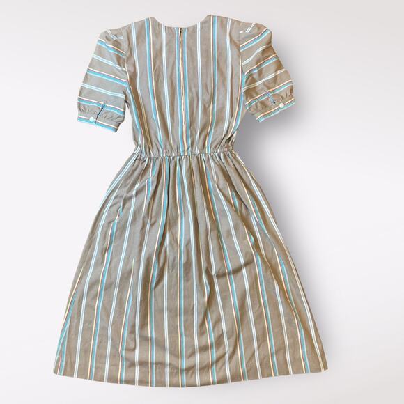 Leslie Fay Vintage Multi Colored Striped Midi Dress Size 6 - Picture 3 of 9